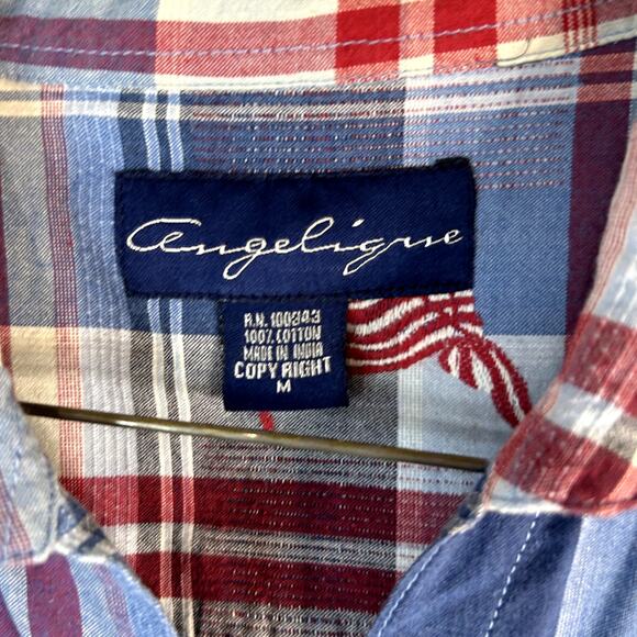 Angelique Size Medium Red White Blue Short sleeve top blouse vintage women - Picture 2 of 7